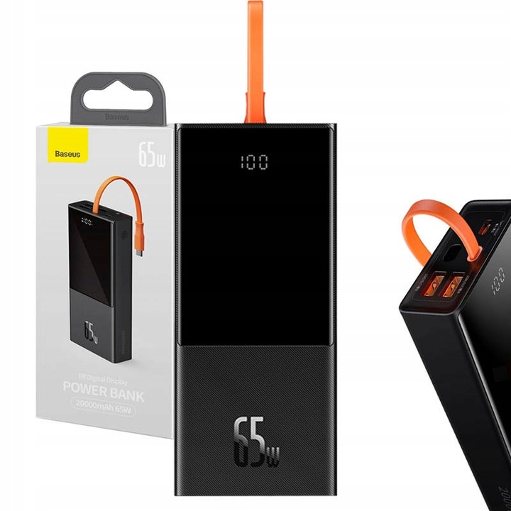 BASEUS MOCNY POWERBANK ELF 20000MAH 2X USB-A 2X USB-C QC PD 65W 3A Z KABLEM