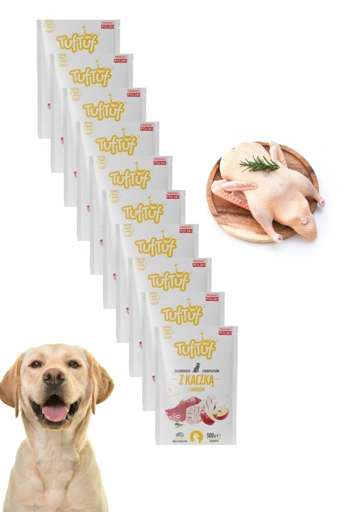 Mokra karma dla psa, 65% mięsa, saszetka 40x500g, zestaw Tuf Tuf mix smaków