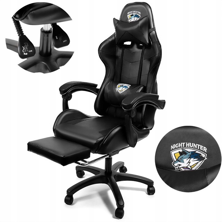 FOTEL gamingowy z MASAŻEM pleców KOMPUTEROWY OBROTOWY dla gracza +PODNÓŻEK!