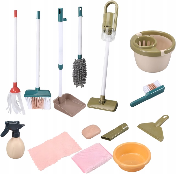 ZESTAW DO SPRZĄTANIA DLA DZIECI ODKURZACZ ŚMIATKA WIADERKO MOP AKCESORIA XL