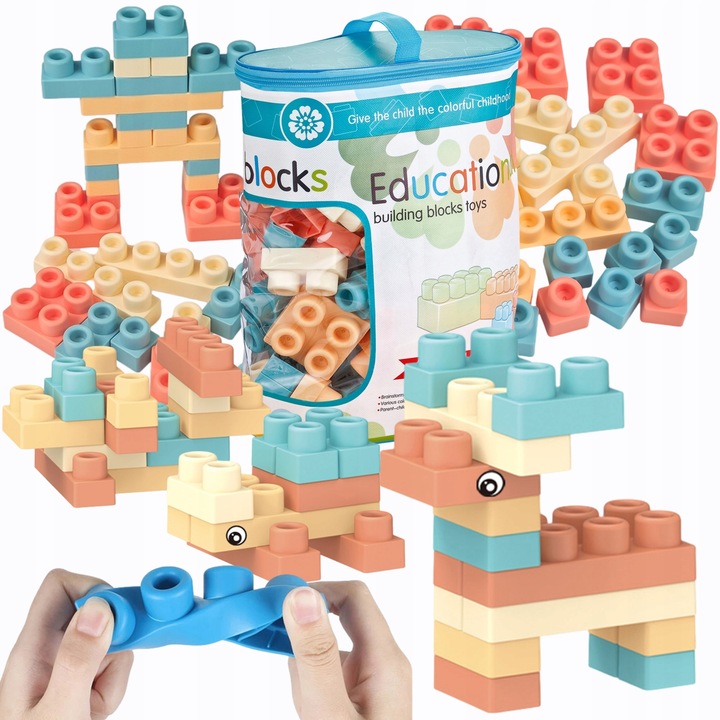 KLOCKI GUMOWE MIĘKKIE SENSORYCZNE KONSTRUKCYJNE DUŻE zestaw XXL 96 el