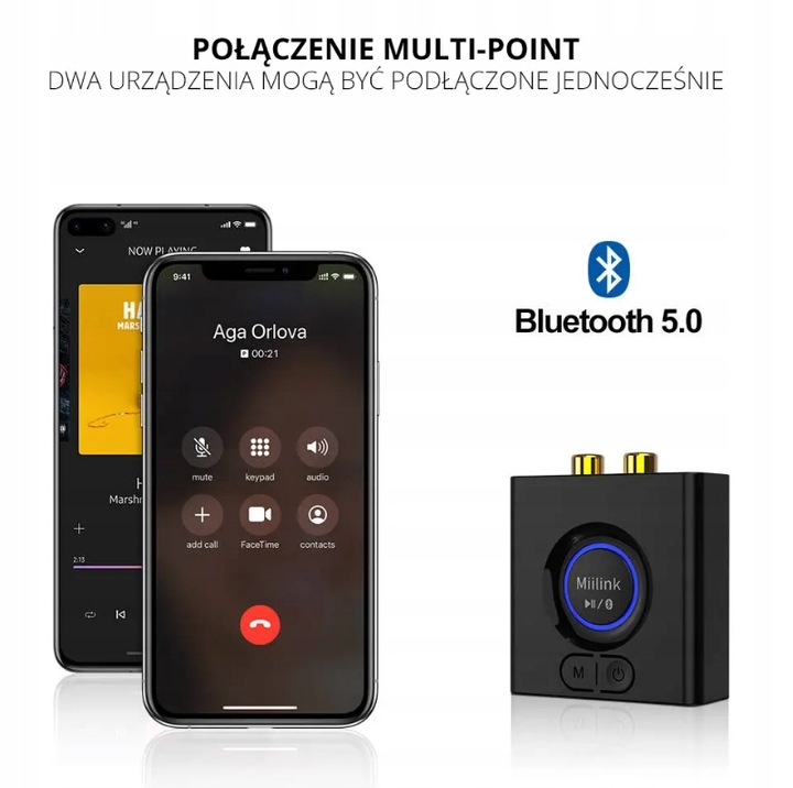 Odbiornik Audio Bluetooth 5.0 Jack 2 RCA Miilink 1Mii ML200 aptX Zasięg 50m
