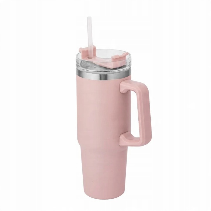 Kubek termiczny do samochodu z uchwytem i słomką Altom Design różowy 880 ml