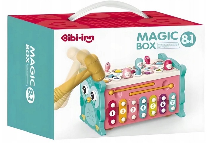 MAGICZNA EDUKACYJNE PUDEŁKO WBIJAK ZEGAR SÓWKA MŁOTEK