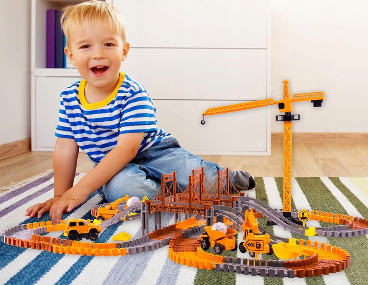 KOLEJKA TOR SAMOCHODOWY ELASTYCZNY 273 ELEMENTY AUTA DŹWIG DLA DZIECI