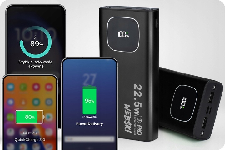 ALUMINIOWY PRZENOŚNY POWER BANK 3X USB 30000 mAh