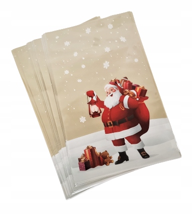 Torebki celofan foliowe ŚWIĄTECZNE MIKOŁAJ na słodycze prezenty 25x40 50 sz