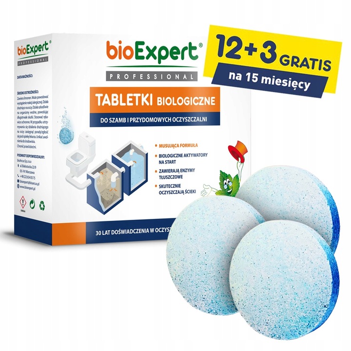 15x tabletki do szamb oczyszczalni WYDAJNE bakterie enzymy +ŻEL do WC 0,5 L