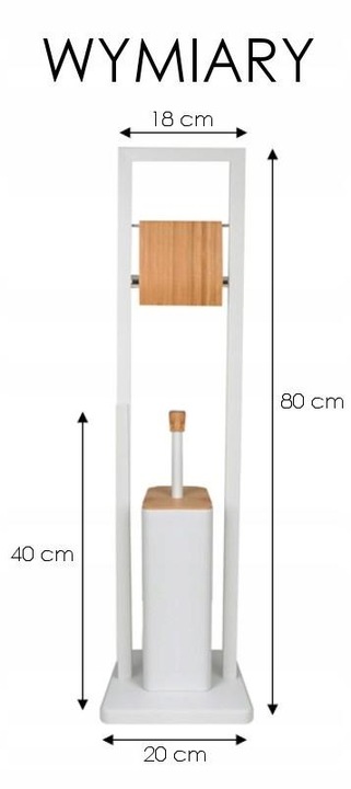 Stojak na papier toaletowy i szczotka DO ŁAZIENKI do WC biała bambus 2w1
