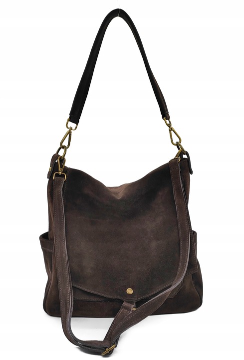 Zamszowa torebka worek skóra brązowa czekoladowa