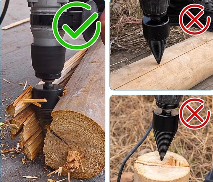 Świder do Drewna Opałowego Wiertło Stożek Łuparka 32 mm 42 mm + Rękawiczki