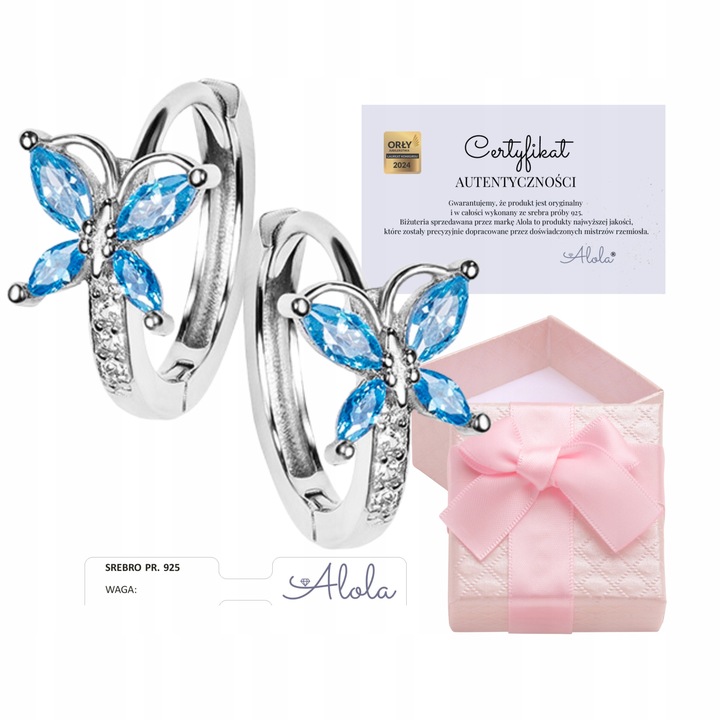 SREBRNE KOLCZYKI DLA DZIEWCZYNKI KÓŁKA Z MOTYLKIEM SREBRO 925 NA URODZINY