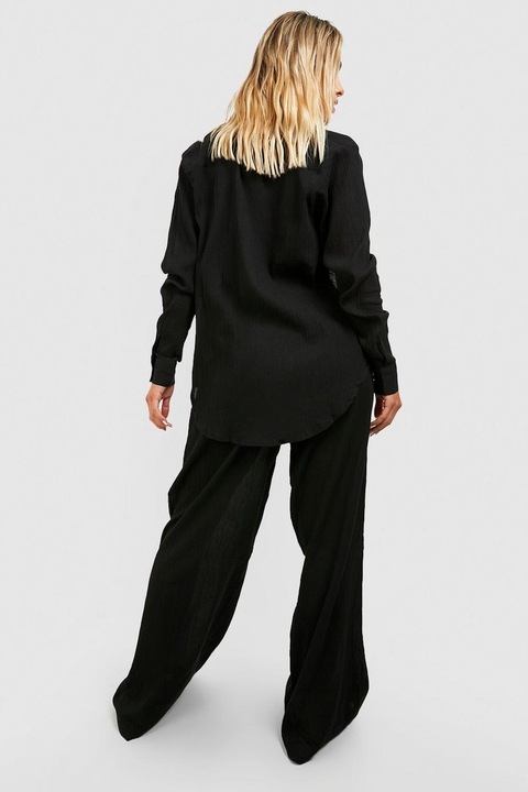 BOOHOO CZARNE LUŹNE SPODNIE PLAŻOWE TEKSTURA M9J NG2__S