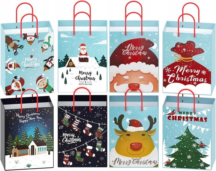 Torebki papierowe prezentowe Świąteczne 23x18x10cm Zestaw 24szt