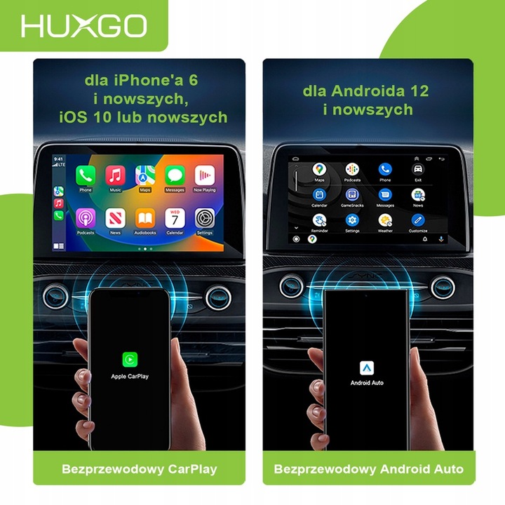 HUXGO bezprzewodowy adapter 2w1 do Apple CarPlay i Android Auto BY963A