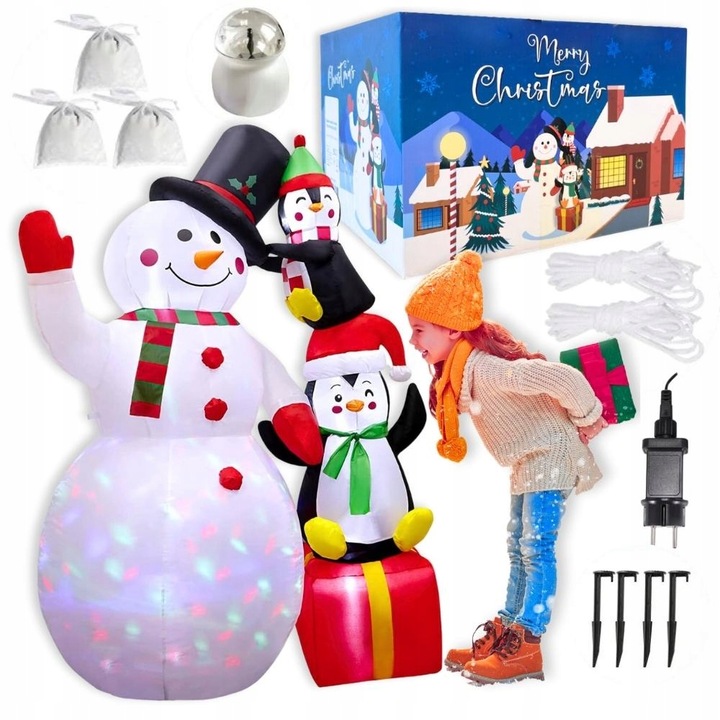 ŚWIECĄCY BAŁWAN LED LAMPKI ŚWIĄTECZNE ZEWNĘTRZNE SAMOPOMPUJĄCY DUŻY 180cm