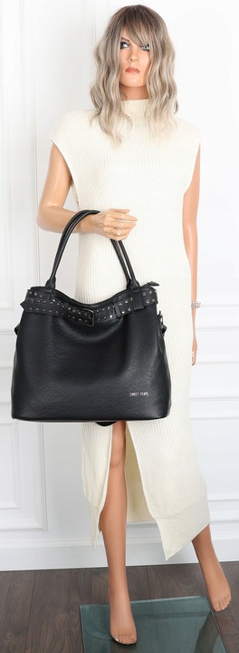 Torebka Damska Shopper worek modna duża torba A4 na Ramię 6866 Czarna