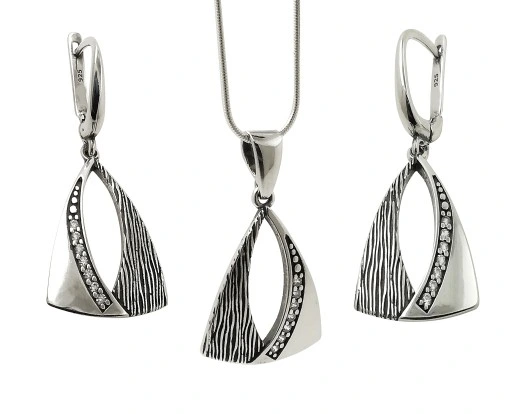 KOMPLET BIŻUTERII SREBRNEJ 925 AŻUROWY CYRKONIE SWAROVSKI + GRAWER GRATIS