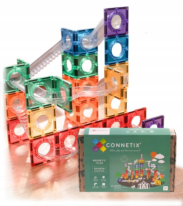 Connetix: klocki magnetyczne tor kulkowy kulodrom Ball Runn 92 elementy