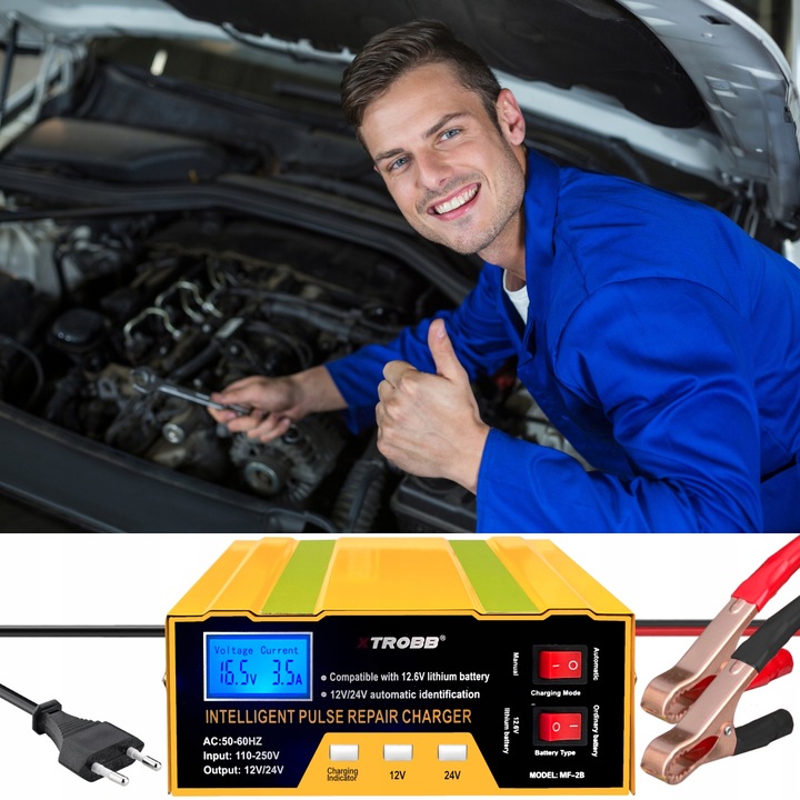 Prostownik SAMOCHODOWY AUTOMATYCZNY Z FUNKCJĄ NAPRAWY AKUMULATORÓW 12V 24V