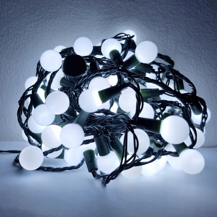 LAMPKI CHOINKOWE KULKI 100 LED ZIMNA BIEL 8 FUNKCJI IP44 NA CHOINKĘ CHOINKA