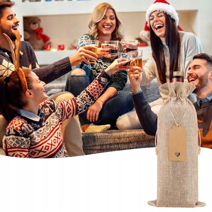 12X WORKI JUTOWE TOREBKI NA WINO POKROWCE NA BUTELKI WINA ZE SZNURKAMI TAGI