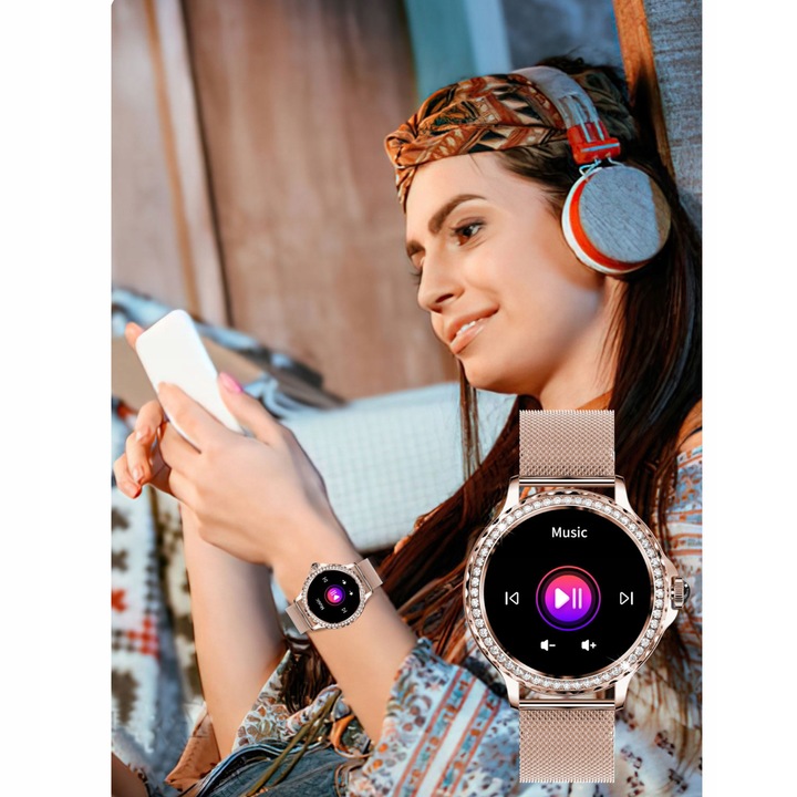 SMARTWATCH DAMSKI ZEGAREK Z FUNKCJĄ ROZMOWY NX1 SILVER MENU PL