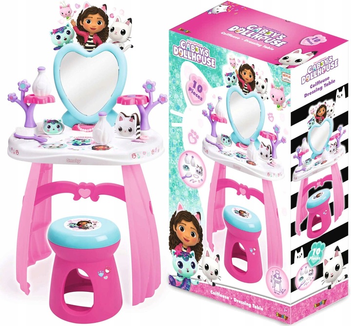 KOCI DOMEK GABI TOALETKA Z LUSTREM TABORET SALON PIĘKNOŚCI + 10 AKCESORIÓW