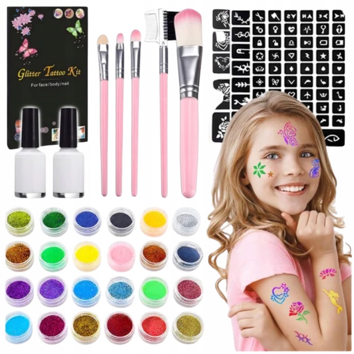 ZESTAW FARB I TATUAŻY ZESTAW DO MALOWANIA TWARZY BROKATOWE ZMYWALNE