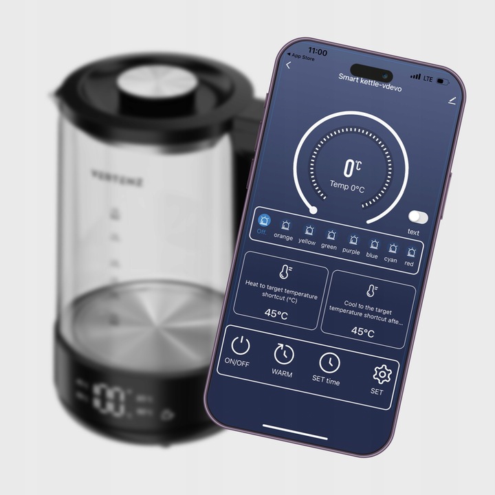 Czajnik Elektryczny LED SMART 2000W Szklany 1,7L Technologia WARM Czarny