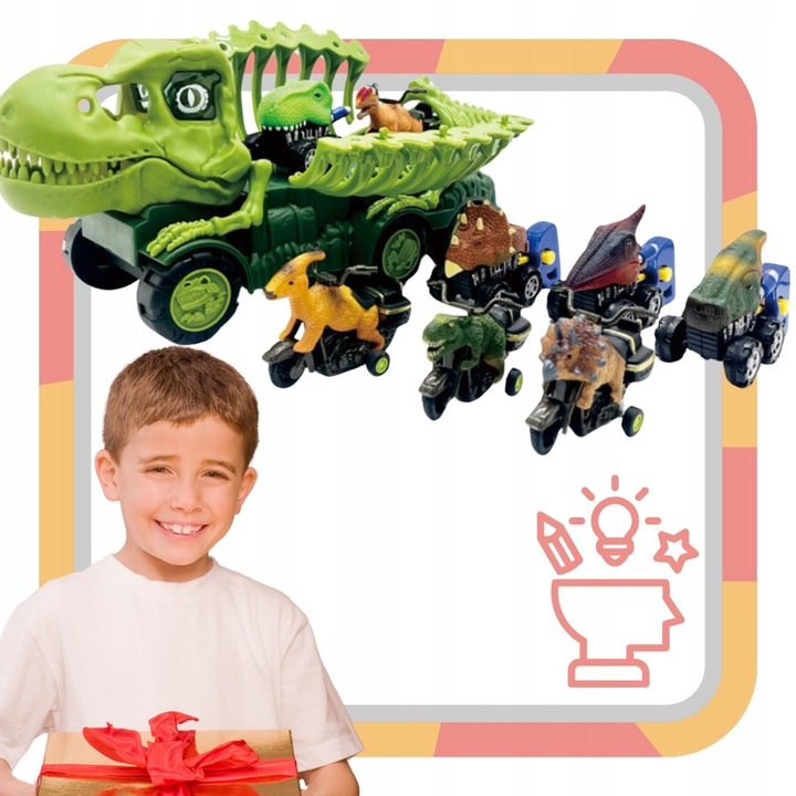 Auto transporter DINOZAUR interaktywny w zestawie z Quadem i motorem