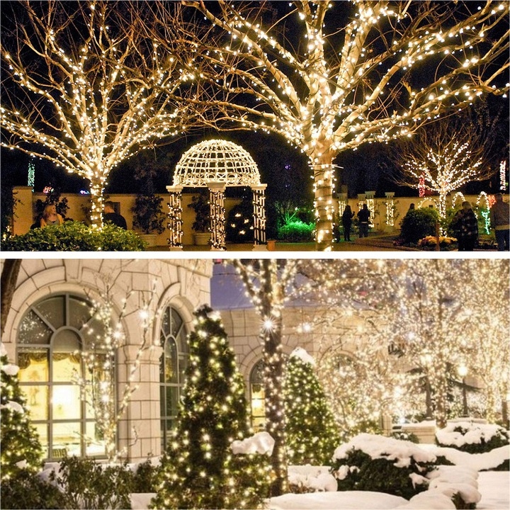 Lampki Choinkowe Led Wewnętrzne Zewnętrzne na Choinkę 300 Led Białe Ciepłe