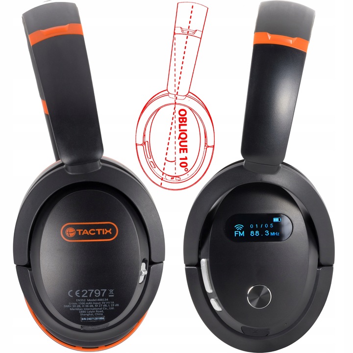 SŁUCHAWKI NAUSZNIKI OCHRONNE RADIO, BLUETOOTH 5,3 TELEFON HANDS-FREE TACTIX