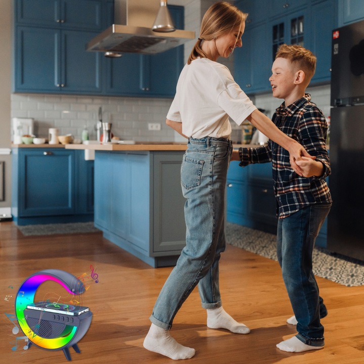 GŁOŚNIK MOBILNY PRZENOŚNY BEZPRZEWODOWE ŁADOWANIE BLUETOOTH LAMPKA RGB