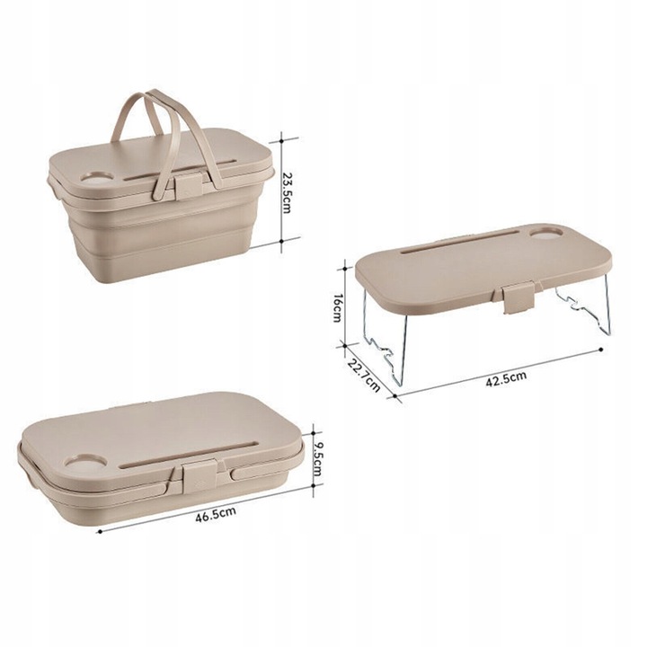SKŁADANY KOSZ PIKNIKOWY 3W1 PIKNIK FUNKCJA STOLIKA POJEMNIK STOLIK