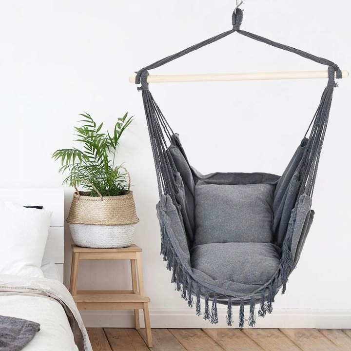 KRZESŁO BRAZYLIJSKIE FOTEL WISZĄCY HAMAK HUŚTAWKA NA BALKON BOHO +PODUSZKI