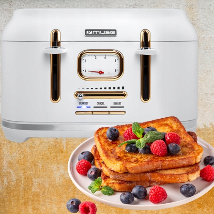 TOSTER OPIEKACZ 4 TOSTY RETRO 1800W NA 4 TOSTY BIAŁY/ZŁOTY MUSE MS-131W
