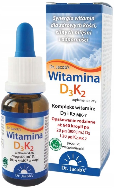 Dr. Jacob's Witamina D3 K2 Mk7 kości stawy odporność krople 20 ml