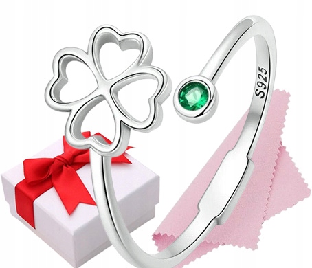 Pierścionek Koniczynka srebro regulowany s925 +pudełko