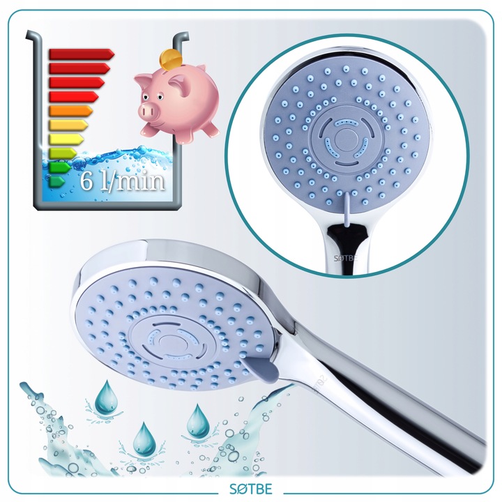 Słuchawka pod prysznic wielofunkcyjna - 60% wody SOTBE BLA LARK-SOHE-6