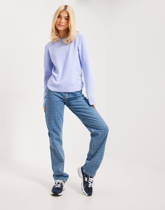 VERO MODA KLASYCZNY FIOLETOWY SWETER Z OKRĄGŁYM DEKOLTEM G4Z NG5__S