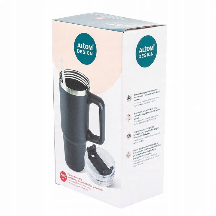 Kubek termiczny bidon butelka termiczna do samochodu ze słomką Altom 880 ml