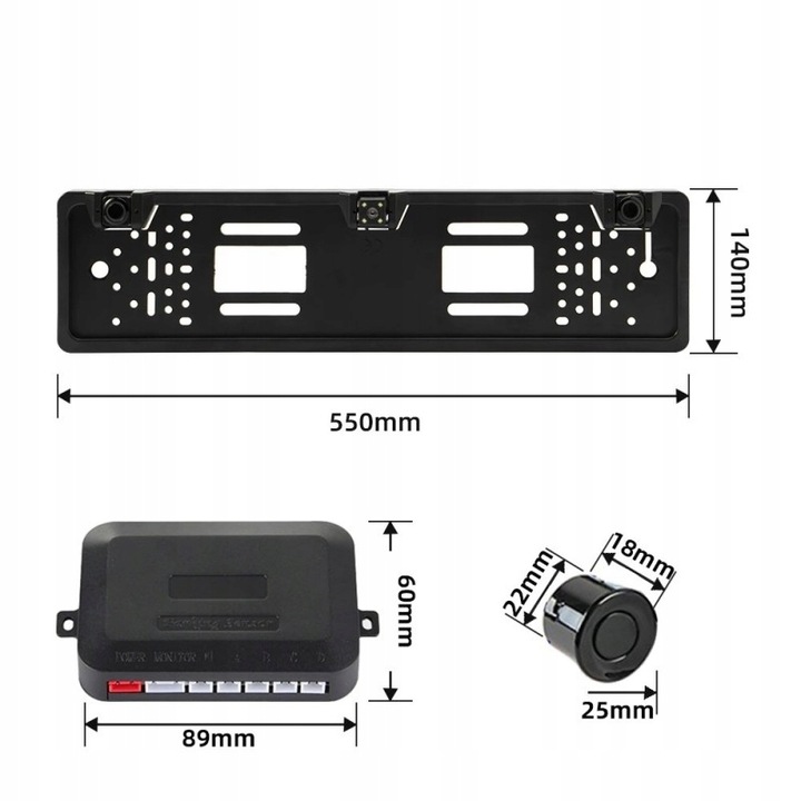 Kamera cofania i 2x czujniki parkowania w ramce