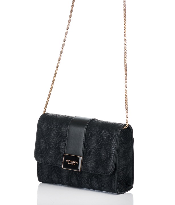 TOREBKA LISTONOSZKA MONNARI WIZYTOWA KOPERTÓWKA Czarna na łańcuszku