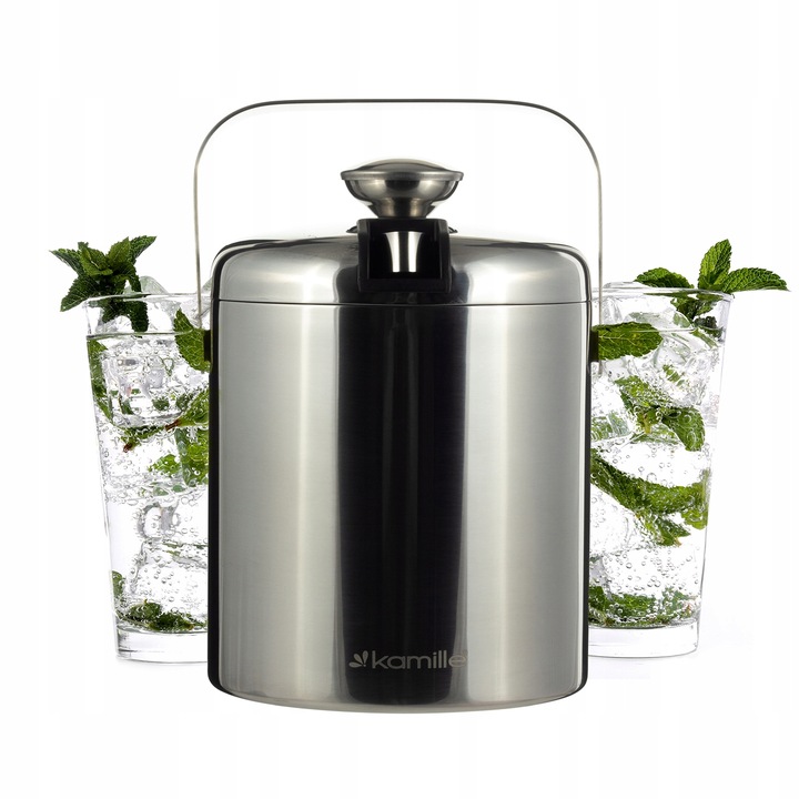 WIADERKO do LODU COOLER pojemnik TERMICZNY do chłodzenia SREBRNY + szczypce