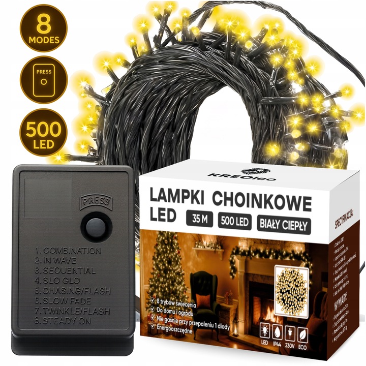MOCNE LAMPKI CHOINKOWE 500 LED OŚWIETLENIE ŚWIĄTECZNE ZEW/WEW BIAŁY CIEPŁY