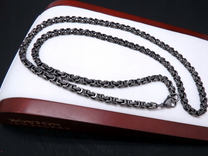 CZARNY ŁAŃCUSZEK + KRZYŻYK CZARNA STAL CHIRURGICZNA 316L SPLOT KRÓLEWSKI