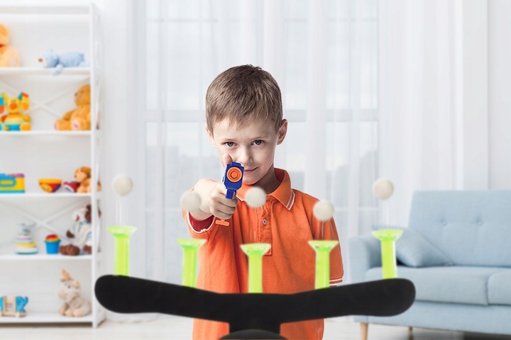 STRZELANIE DO CELU GRA PISTOLET + LATAJĄCE PIŁKI PREZENT DLA 6 7 8 9 LATKA