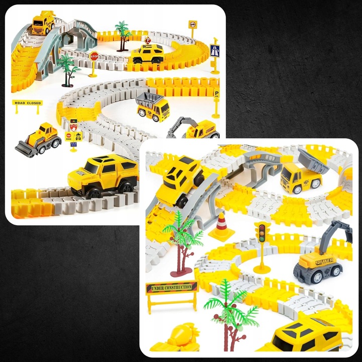 TOR SAMOCHODOWY WYŚCIGOWY DLA DZIECI POJAZDY BUDOWLANE NA PREZENT 255 EL.