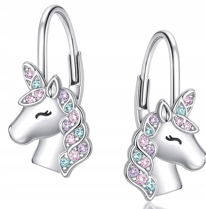 Kolczyki srebrne jednorożce dla dziewczynki dla dzieci angielskie srebro